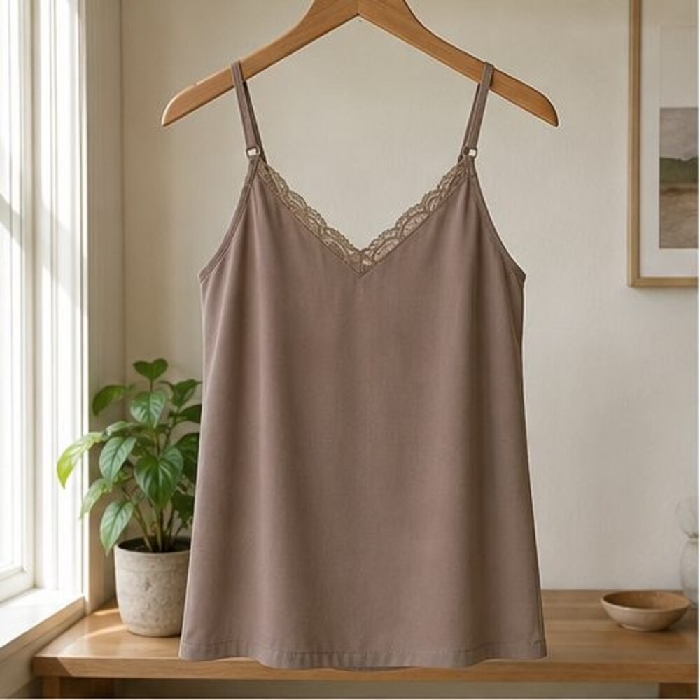 Taupe Lace Trim Cami Top